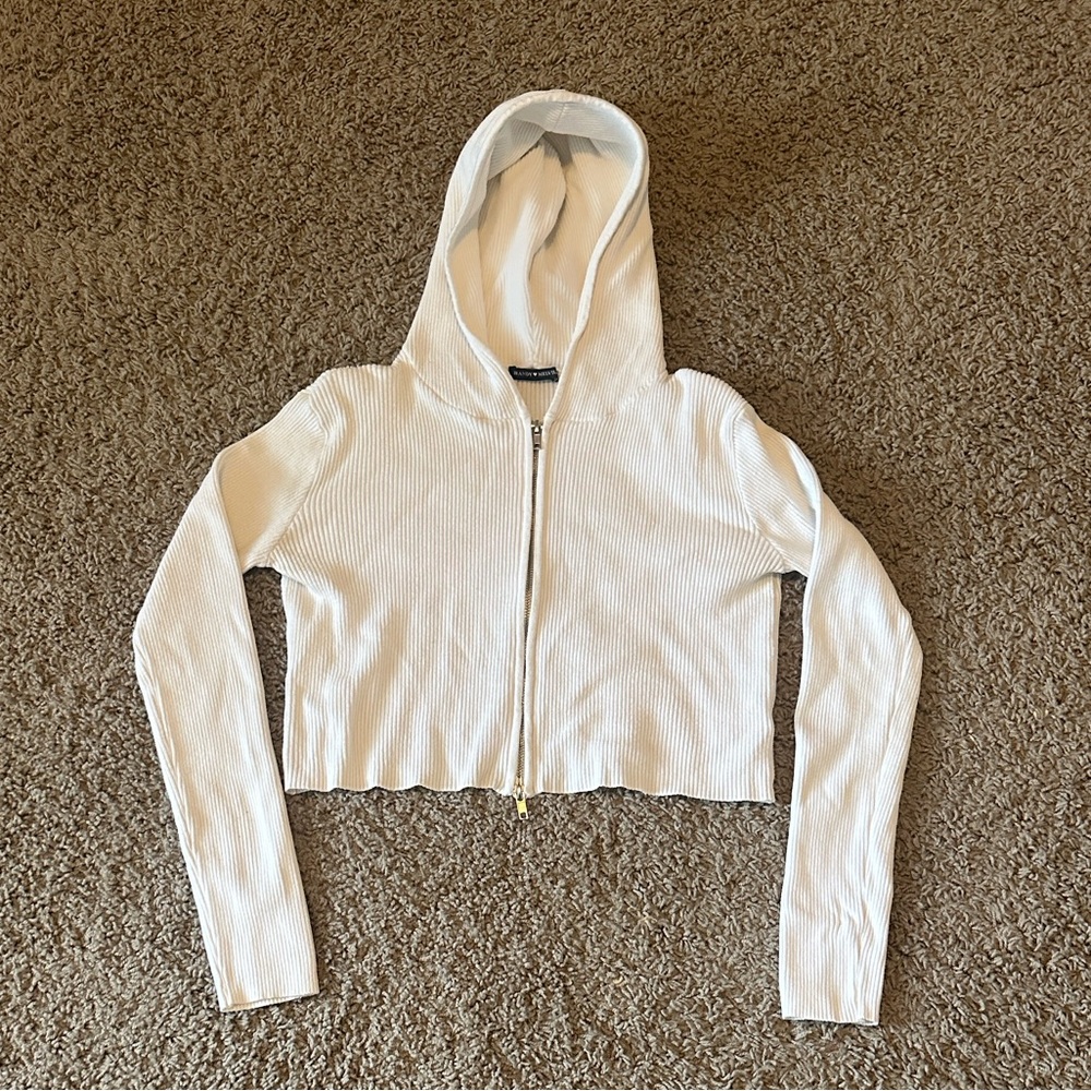 Brandy Melville White/Ivory Ribbed Zip Up